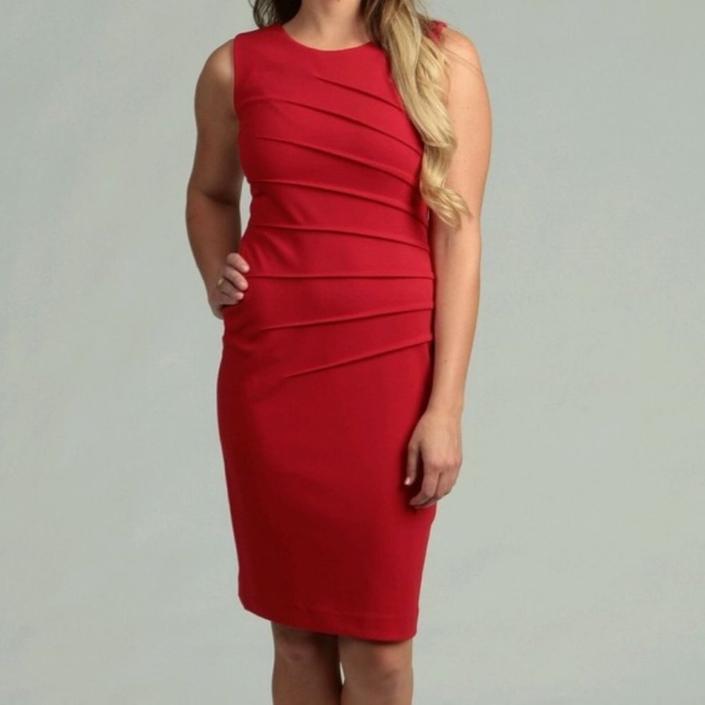 Calvin Klein Red Sunburst Sheath Dress - Size 6